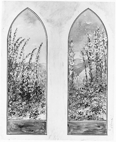 Suggestion for window, Mr. C. H. McCormick, Louis C. Tiffany (American, New York 1848–1933 New York), Transparent and opaque watercolor, graphite, and ink on artist board with original mat, American