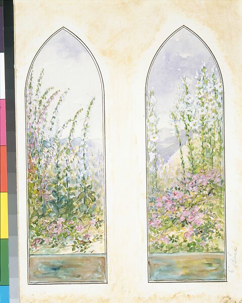 Suggestion for window, Mr. C. H. McCormick, Louis C. Tiffany (American, New York 1848–1933 New York), Transparent and opaque watercolor, graphite, and ink on artist board with original mat, American