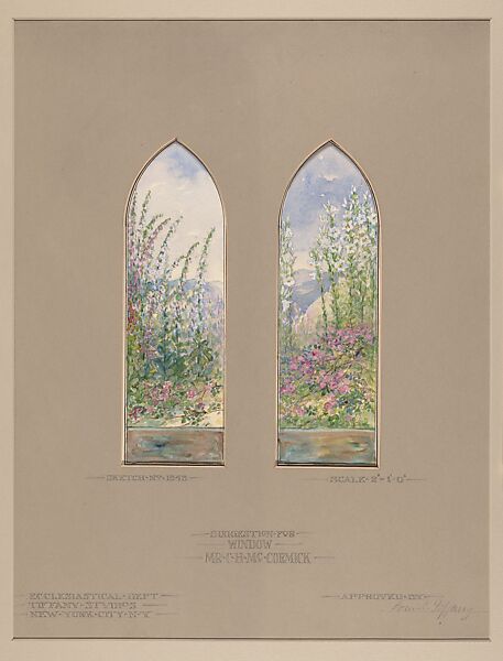 Suggestion for window, Mr. C. H. McCormick, Agnes F. Northrop (American, Flushing, New York 1857–1953 New York, New York), Watercolor, gouache, graphite, and ink on artist board with original mat, American 