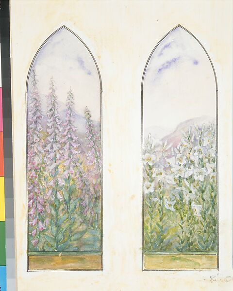Suggestion for window, Mr. C. H. McCormick, Louis C. Tiffany (American, New York 1848–1933 New York), Transparent and opaque watercolor, graphite, and ink on artist board with original mat, American
