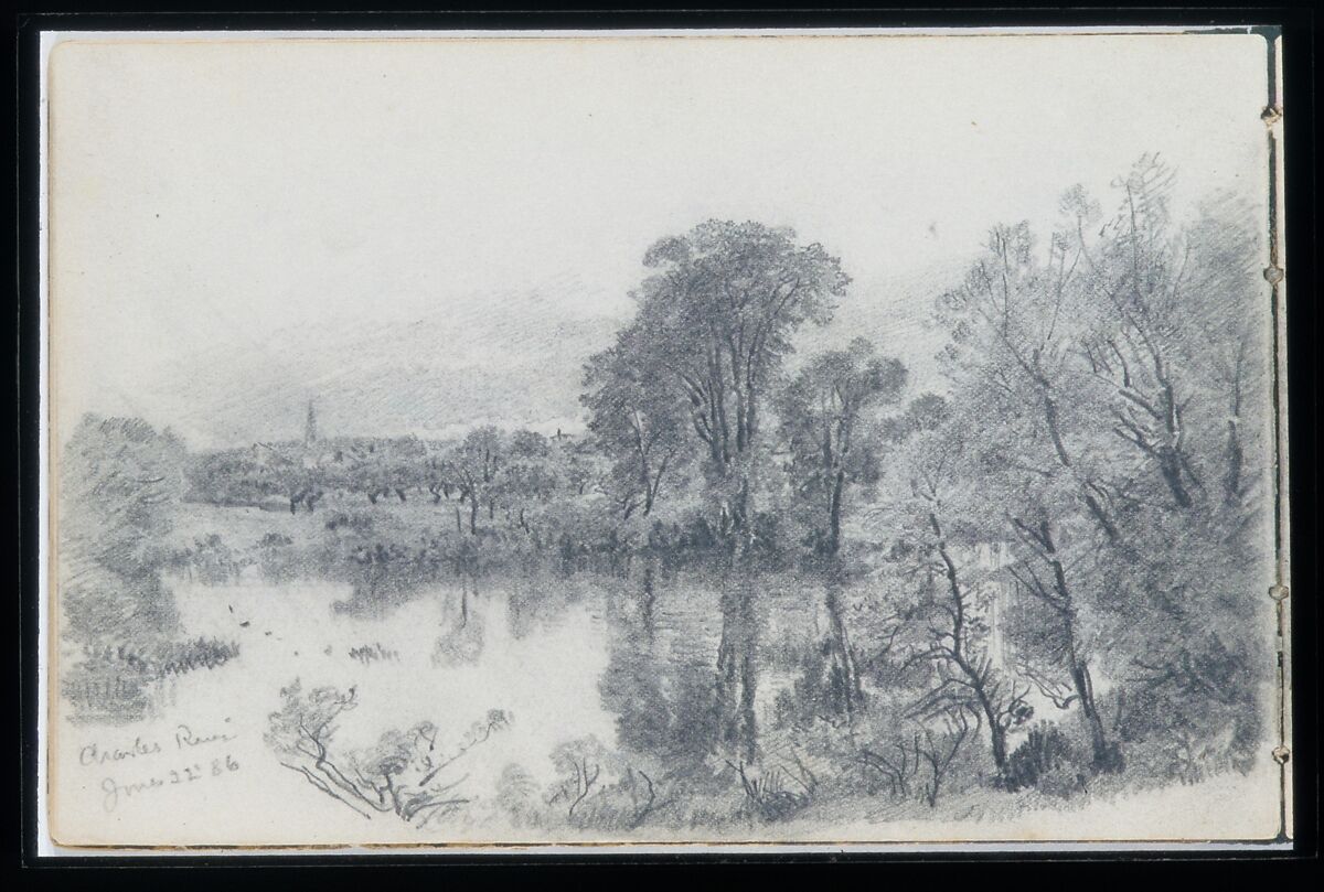 Sketchbook of New England and Pennsylvania Landscape and Marine Subjects, William Trost Richards (American, Philadelphia, Pennsylvania 1833–1905 Newport, Rhode Island), Drawings in graphite on off-white wove paper, bound in marbled brown cardboard, American