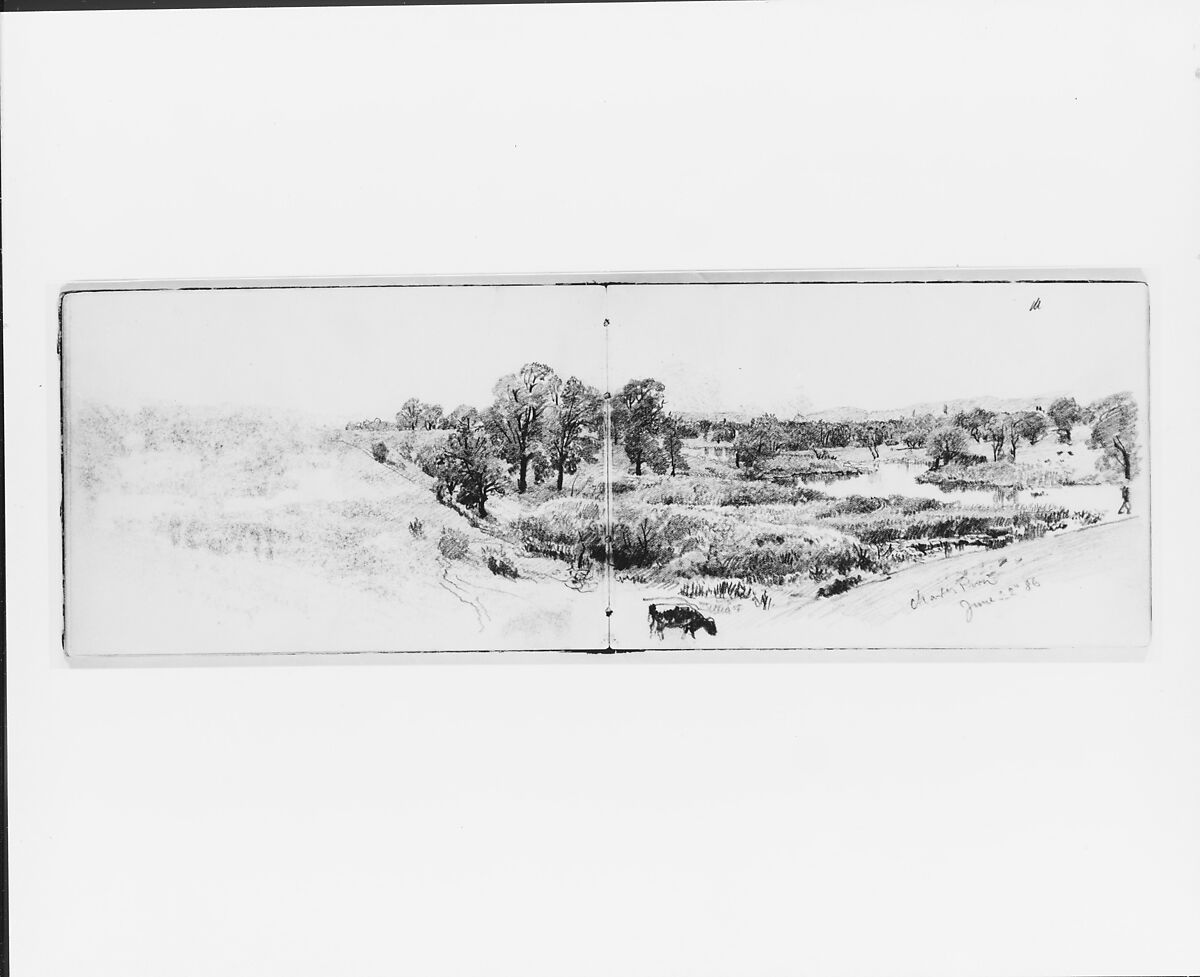 Sketchbook of New England and Pennsylvania Landscape and Marine Subjects, William Trost Richards (American, Philadelphia, Pennsylvania 1833–1905 Newport, Rhode Island), Drawings in graphite on off-white wove paper, bound in marbled brown cardboard, American
