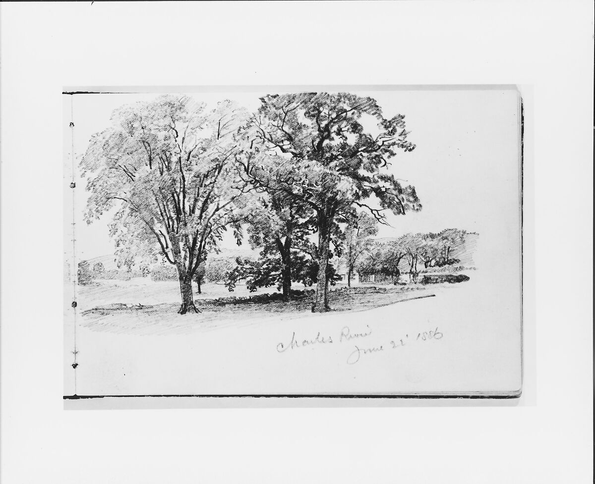 Sketchbook of New England and Pennsylvania Landscape and Marine Subjects, William Trost Richards (American, Philadelphia, Pennsylvania 1833–1905 Newport, Rhode Island), Drawings in graphite on off-white wove paper, bound in marbled brown cardboard, American