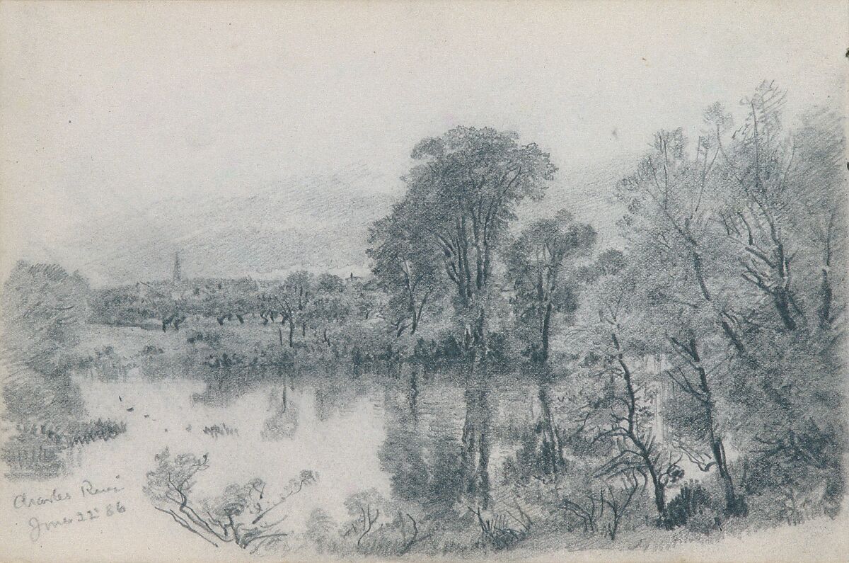 Sketchbook of New England and Pennsylvania Landscape and Marine Subjects, William Trost Richards (American, Philadelphia, Pennsylvania 1833–1905 Newport, Rhode Island), Drawings in graphite on off-white wove paper, bound in marbled brown cardboard, American 