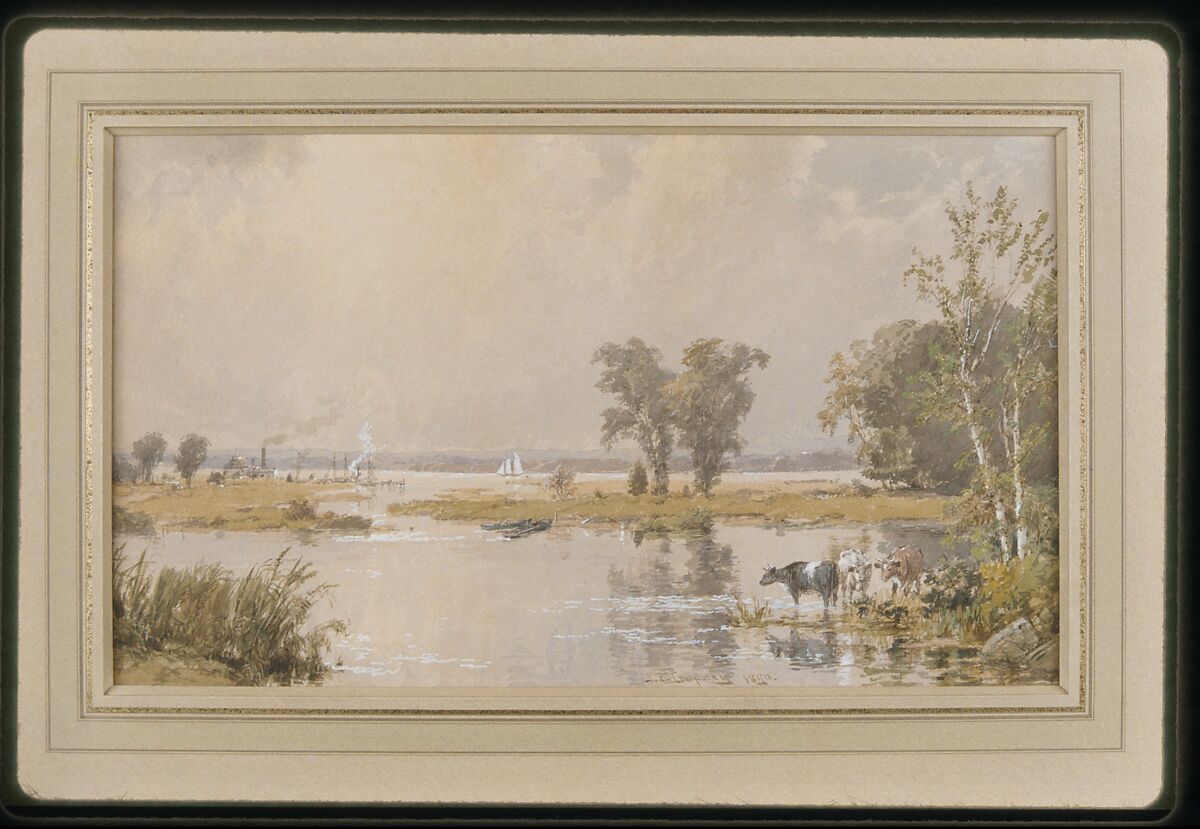 Hackensack Meadows, Jasper Francis Cropsey (American, Rossville, New York 1823–1900 Hastings-on-Hudson, New York), Watercolor, gouache, and graphite on off-white wove paper, American