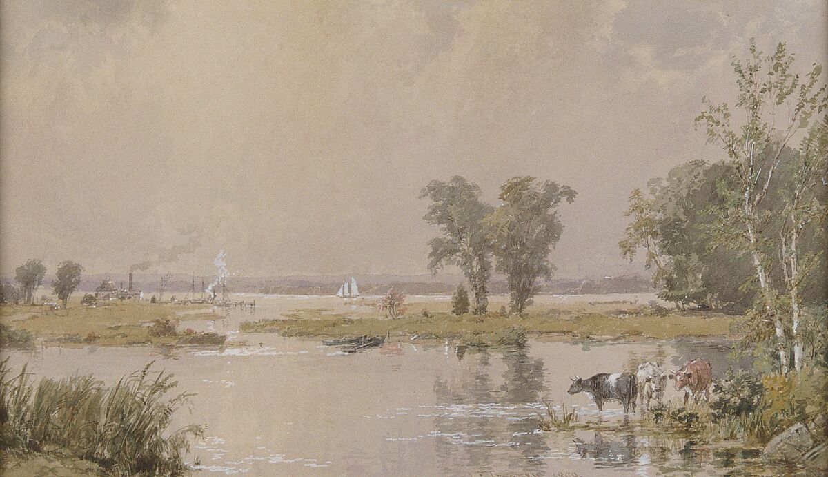 Hackensack Meadows, Jasper Francis Cropsey (American, Rossville, New York 1823–1900 Hastings-on-Hudson, New York), Watercolor, gouache, and graphite on off-white wove paper, American 