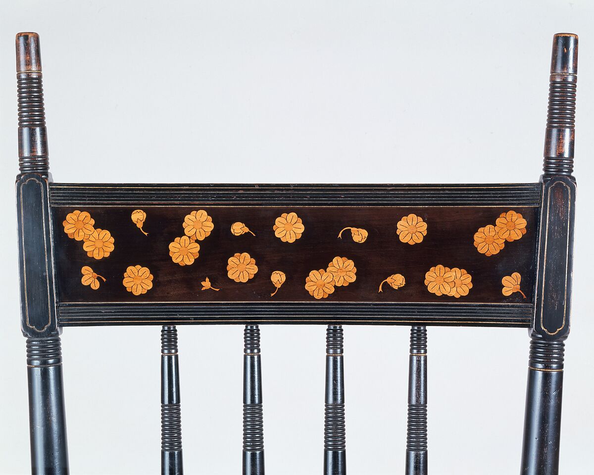 Chair, Herter Brothers (German, active New York, 1864–1906), Ebonized cherry, marquetry of lighter woods, gilding, American