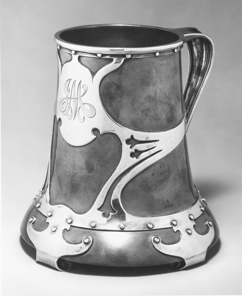 Tankard, Attributed to Thomas G. Brown and Sons (1881–ca. 1915), Copper, silver, and glass, American