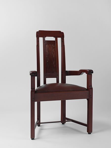 Armchair, Greene and Greene (1894–1916), Honduras mahogany, ebony, fruitwood, silver, copper, and mother-of-pearl, American