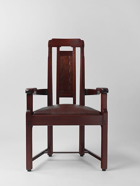 Armchair, Greene and Greene (1894–1916), Honduras mahogany, ebony, fruitwood, silver, copper, and mother-of-pearl, American 