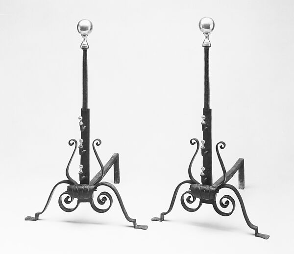 Andiron, Samuel Yellin (American, born Russian Empire [now Ukraine], Mohyliv Podilskyi (Mogilev Podolsky) 1884–1940 New York City), Wrought iron and brass, American 