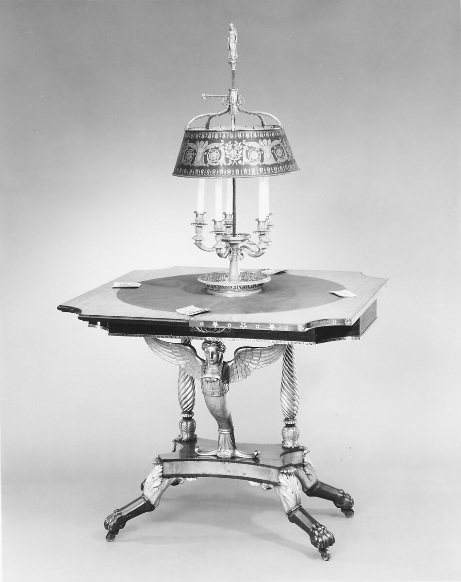 Card Table, Attributed to Charles-Honoré Lannuier (France 1779–1819 New York), Bird's-eye maple, rosewood, satinwood, mahogany, brass; secondary wood: pine, American