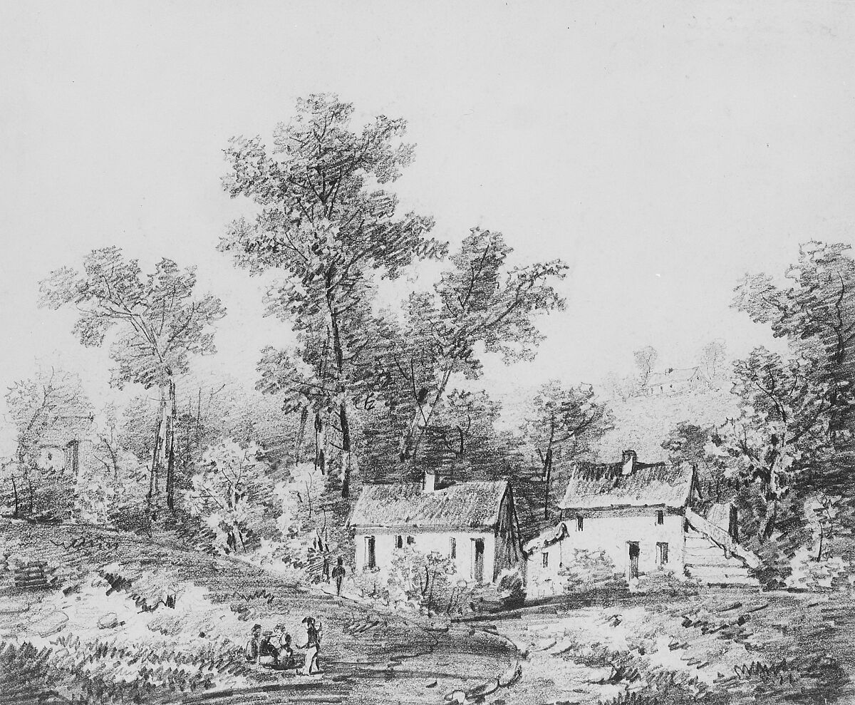 Farm Landscape (from McGuire Scrapbook), Thomas Sidney Cooper (British, Canterbury, Kent 1803–1902 Harbledown), Graphite on off-white wove paper, American 