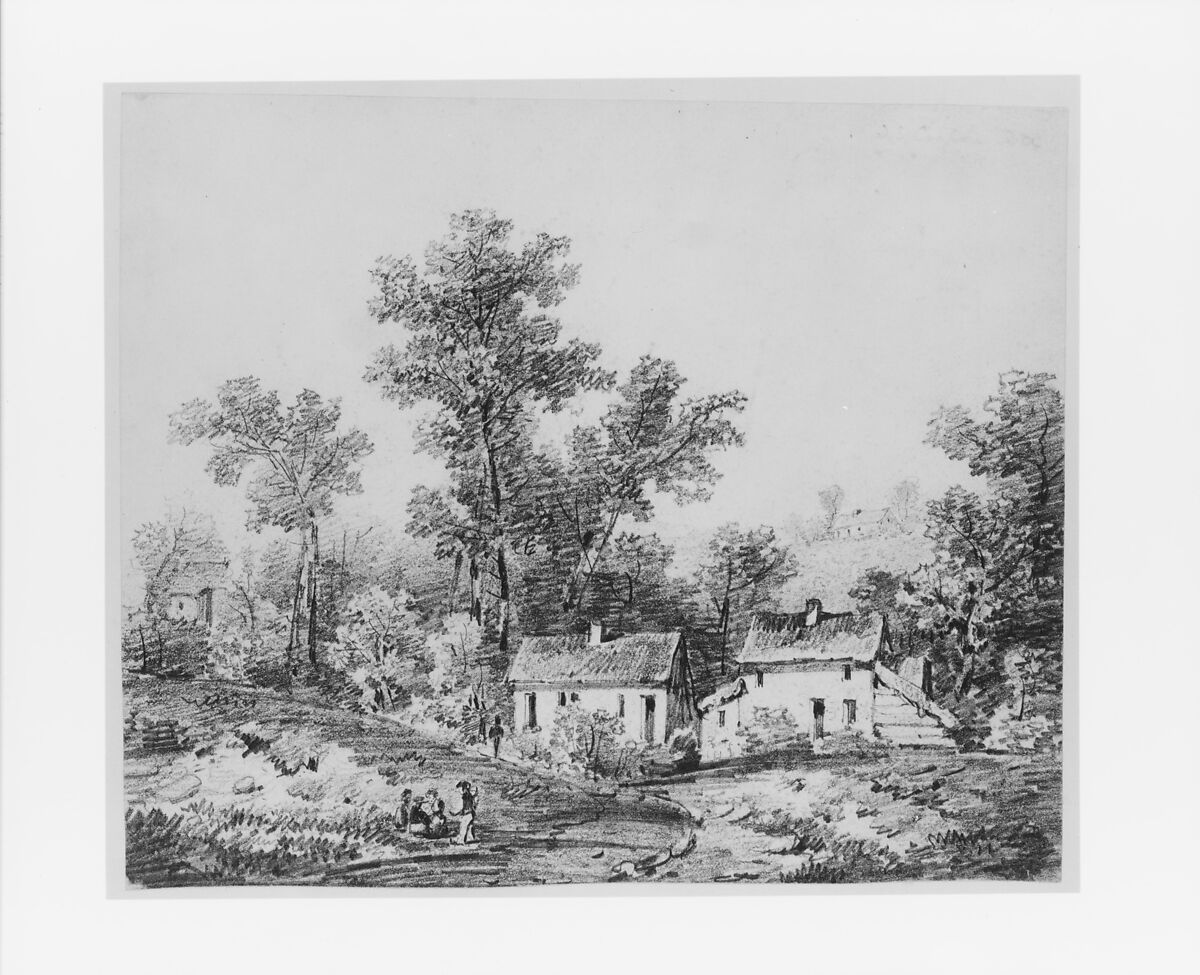 Farm Landscape (from McGuire Scrapbook), Thomas Sidney Cooper (British, Canterbury, Kent 1803–1902 Harbledown), Graphite on off-white wove paper, American