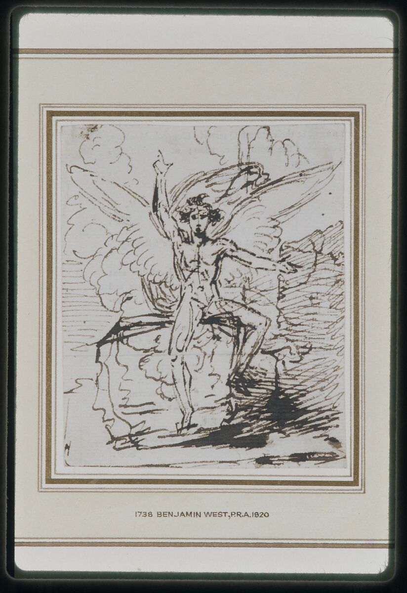 The Angel at the Tomb of Christ, Benjamin West (American, Swarthmore, Pennsylvania 1738–1820 London), Pen and iron-gall ink on white laid paper, American 