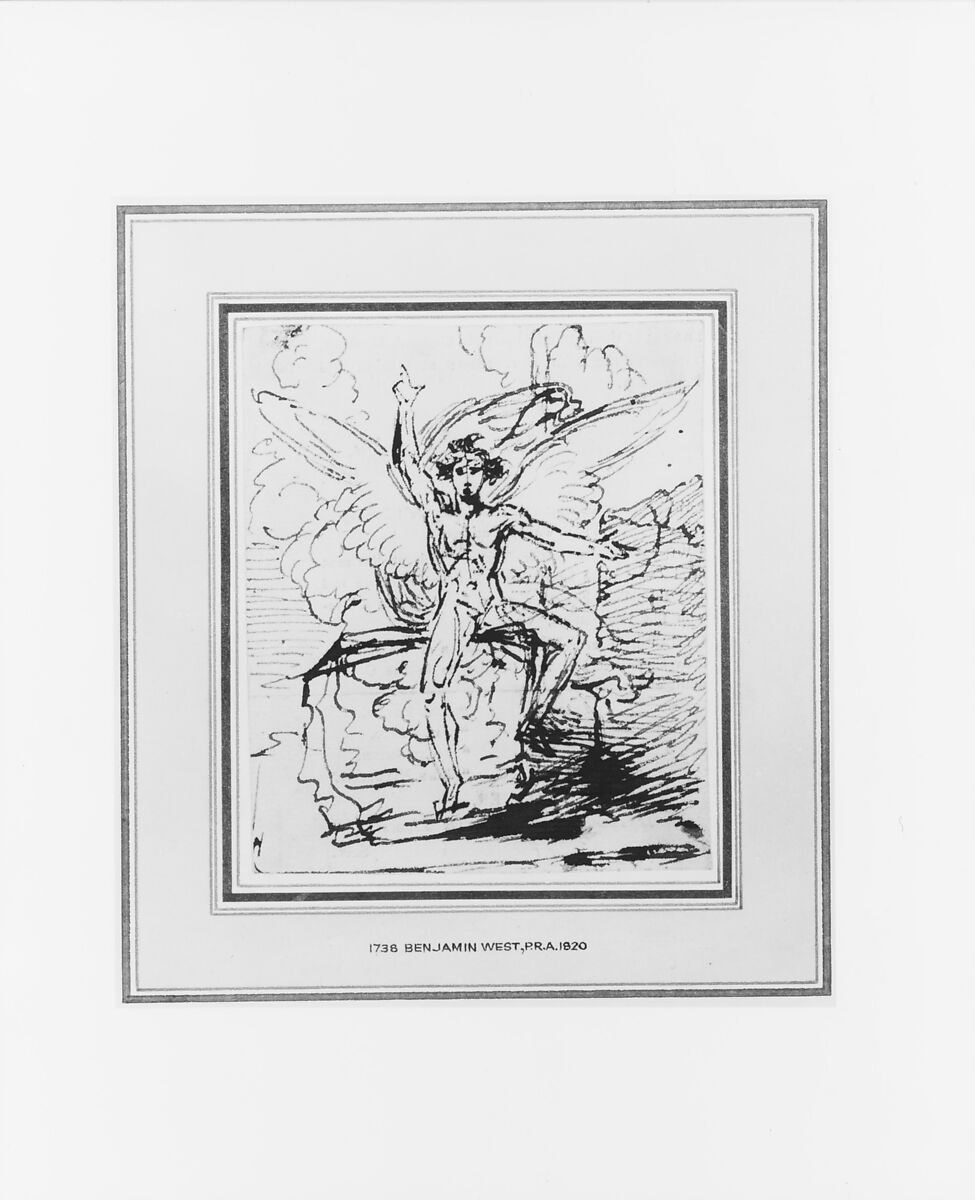 The Angel at the Tomb of Christ, Benjamin West (American, Swarthmore, Pennsylvania 1738–1820 London), Pen and iron-gall ink on white laid paper, American