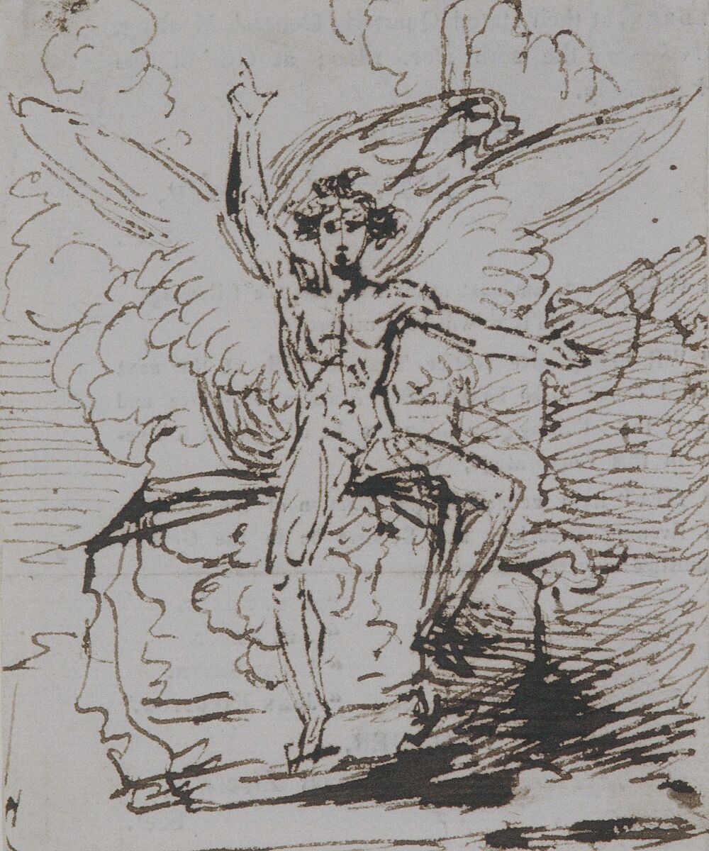 The Angel at the Tomb of Christ, Benjamin West (American, Swarthmore, Pennsylvania 1738–1820 London), Pen and iron-gall ink on white laid paper, American