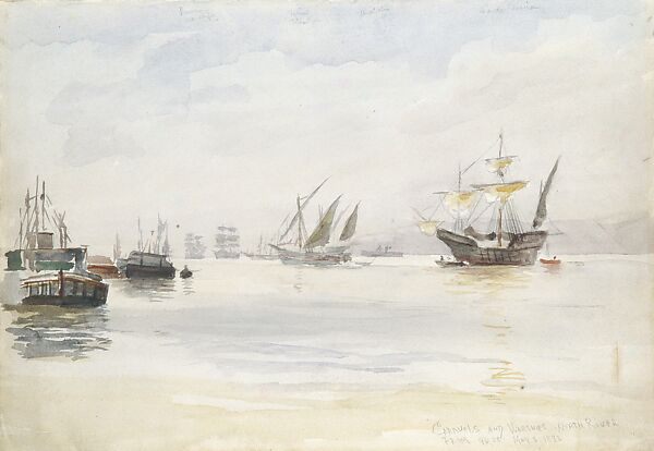 Caravels and Warships, North River from 96th Street; May 3, 1893