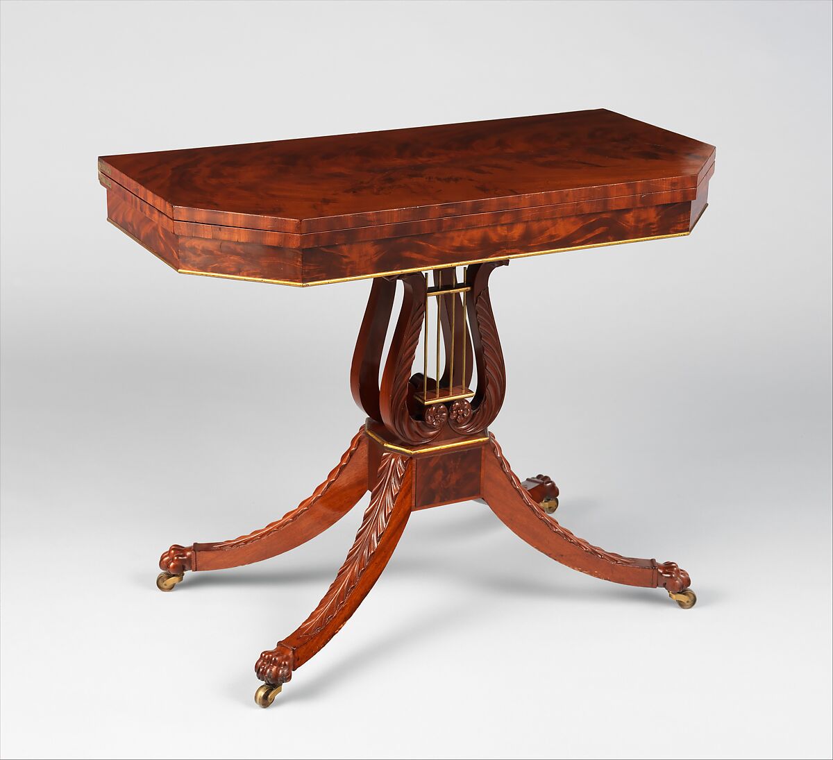 Card Table, Mahogany, mahogany veneer, gilded brass
with yellow poplar, American 