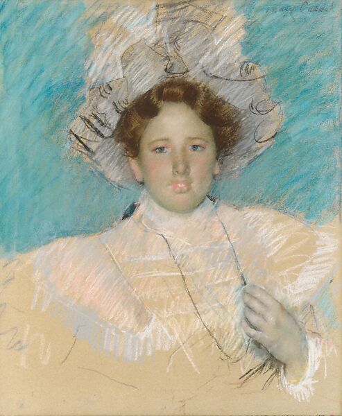 Adaline Havemeyer in a White Hat, Mary Cassatt (American, Pittsburgh, Pennsylvania 1844–1926 Le Mesnil-Théribus, Oise), Pastel on wove paper, mounted on canvas, American 