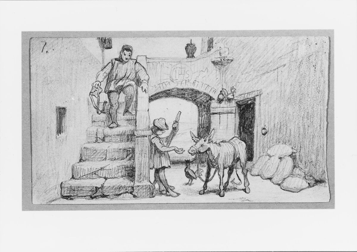 The Fable of the Miller, His Son and the Donkey  No. 1, Elihu Vedder (American, New York 1836–1923 Rome), Graphite on paper, American