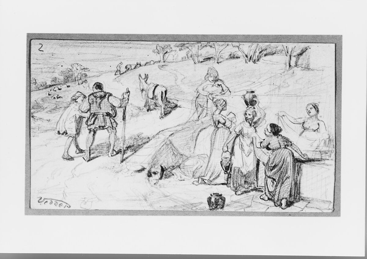 The Fable of the Miller, His Son and the Donkey  No. 2, Elihu Vedder (American, New York 1836–1923 Rome), Graphite on paper, American