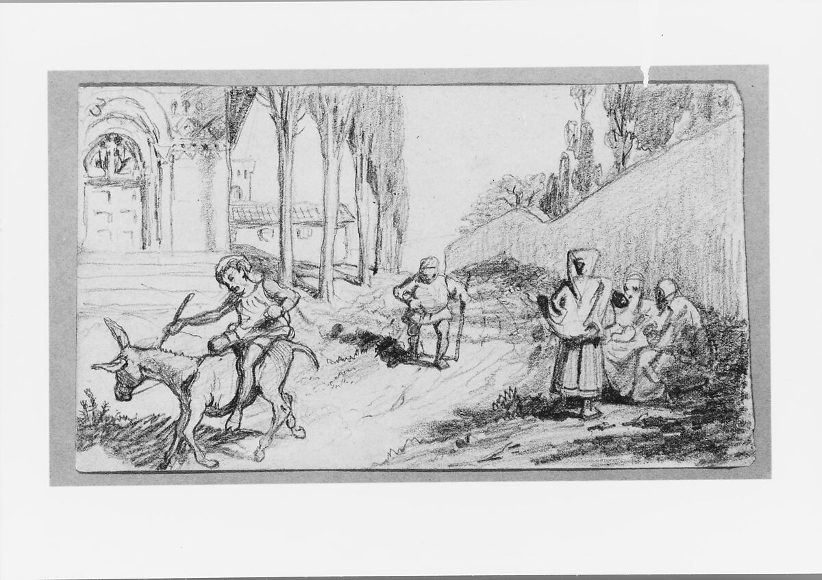 The Fable of the Miller, His Son and the Donkey  No. 3, Elihu Vedder (American, New York 1836–1923 Rome), Graphite on paper, American