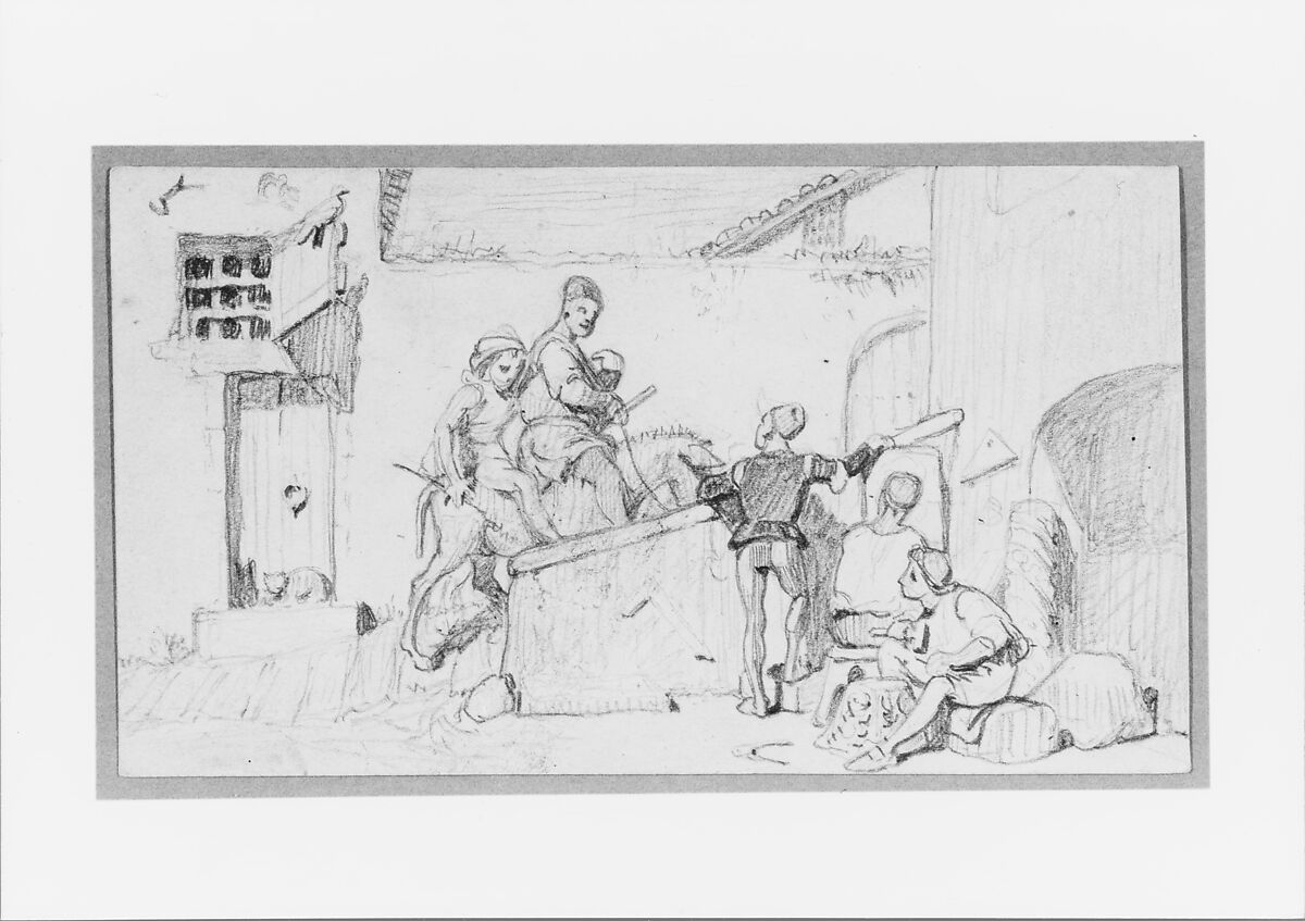 The Fable of the Miller, His Son and the Donkey  No. 5, Elihu Vedder (American, New York 1836–1923 Rome), Graphite on paper, American