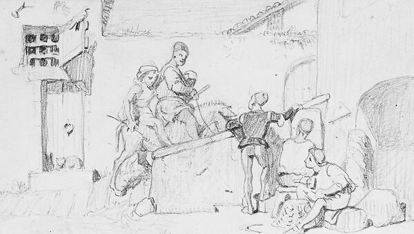 The Fable of the Miller, His Son and the Donkey  No. 5, Elihu Vedder (American, New York 1836–1923 Rome), Graphite on paper, American 
