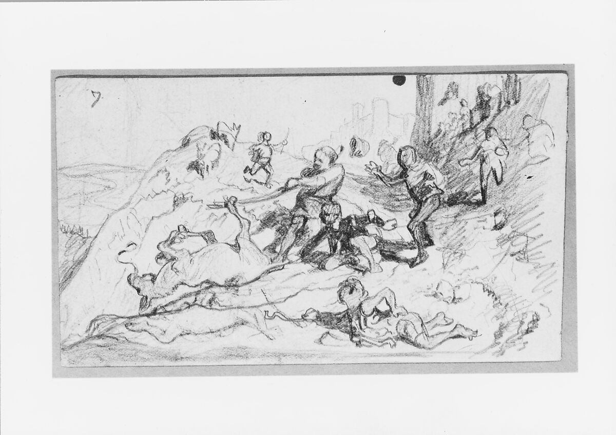 The Fable of the Miller, His Son and the Donkey  No. 7, Elihu Vedder (American, New York 1836–1923 Rome), Graphite on paper, American