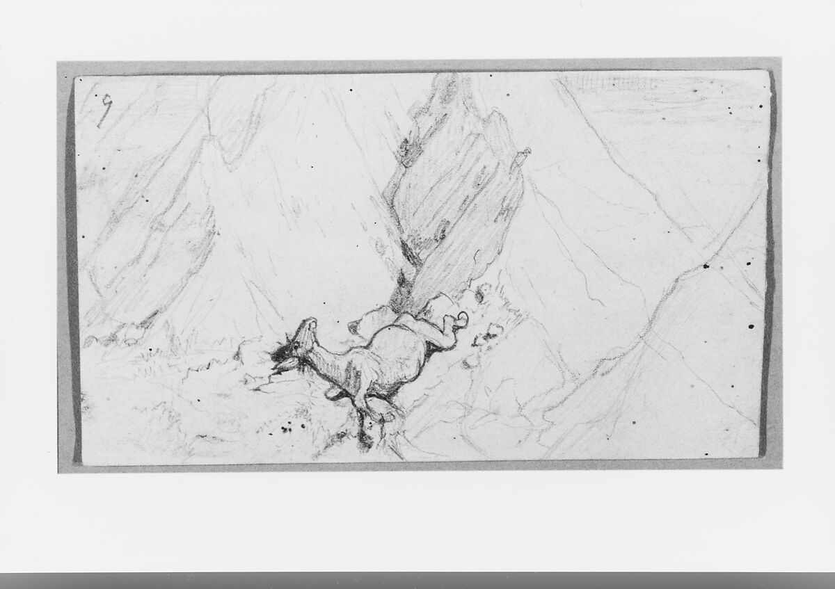 The Fable of the Miller, His Son and the Donkey  No. 9, Elihu Vedder (American, New York 1836–1923 Rome), Graphite on paper, American