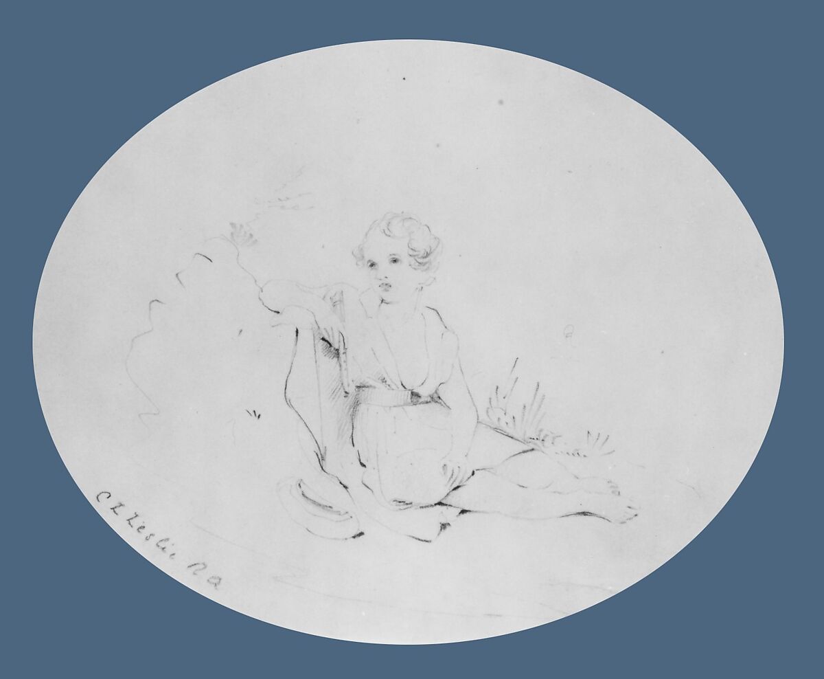 Child in a Landscape (from McGuire Scrapbook), Charles Robert Leslie (British, London 1794–1859 London), Graphite on off-white wove paper, American 