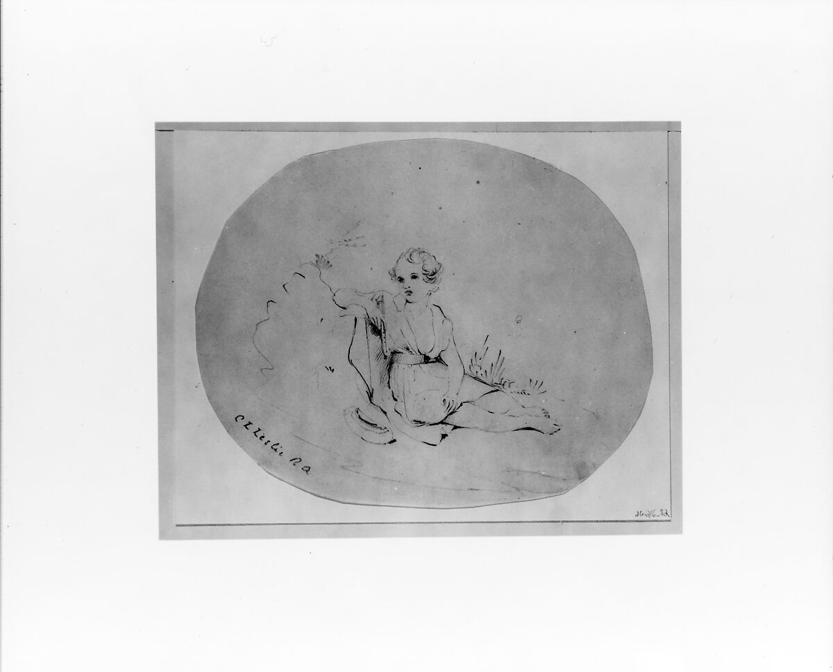 Child in a Landscape (from McGuire Scrapbook), Charles Robert Leslie (British, London 1794–1859 London), Graphite on off-white wove paper, American