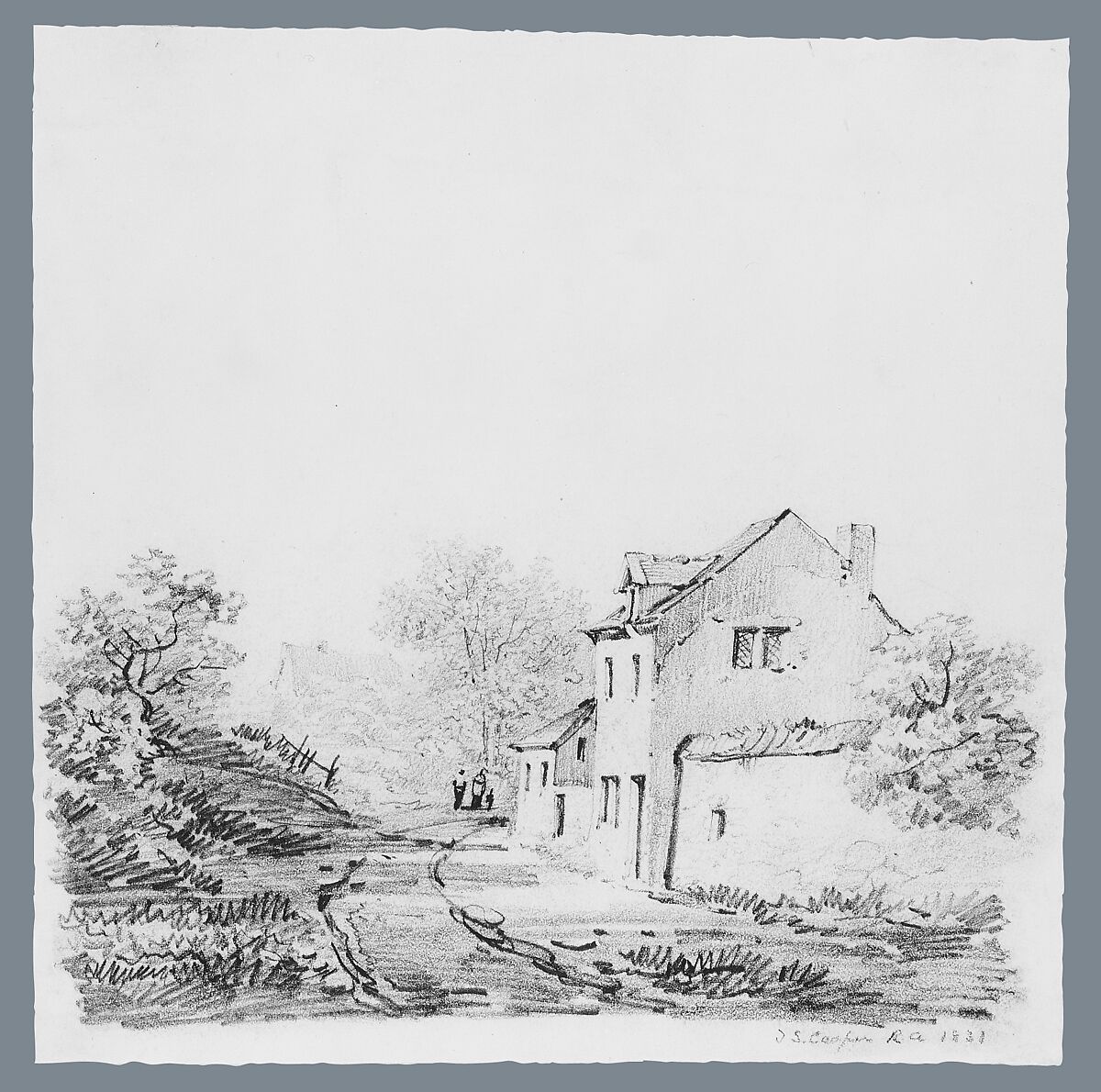 Village Landscape (from McGuire Scrapbook), Thomas Sidney Cooper (British, Canterbury, Kent 1803–1902 Harbledown), Graphite on off-white wove paper, American