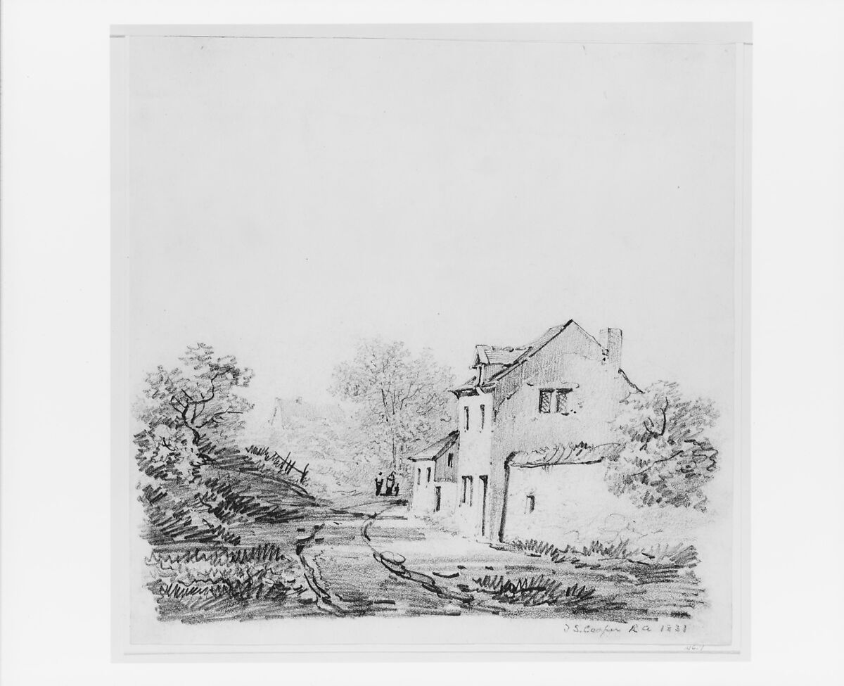 Village Landscape (from McGuire Scrapbook), Thomas Sidney Cooper (British, Canterbury, Kent 1803–1902 Harbledown), Graphite on off-white wove paper, American 