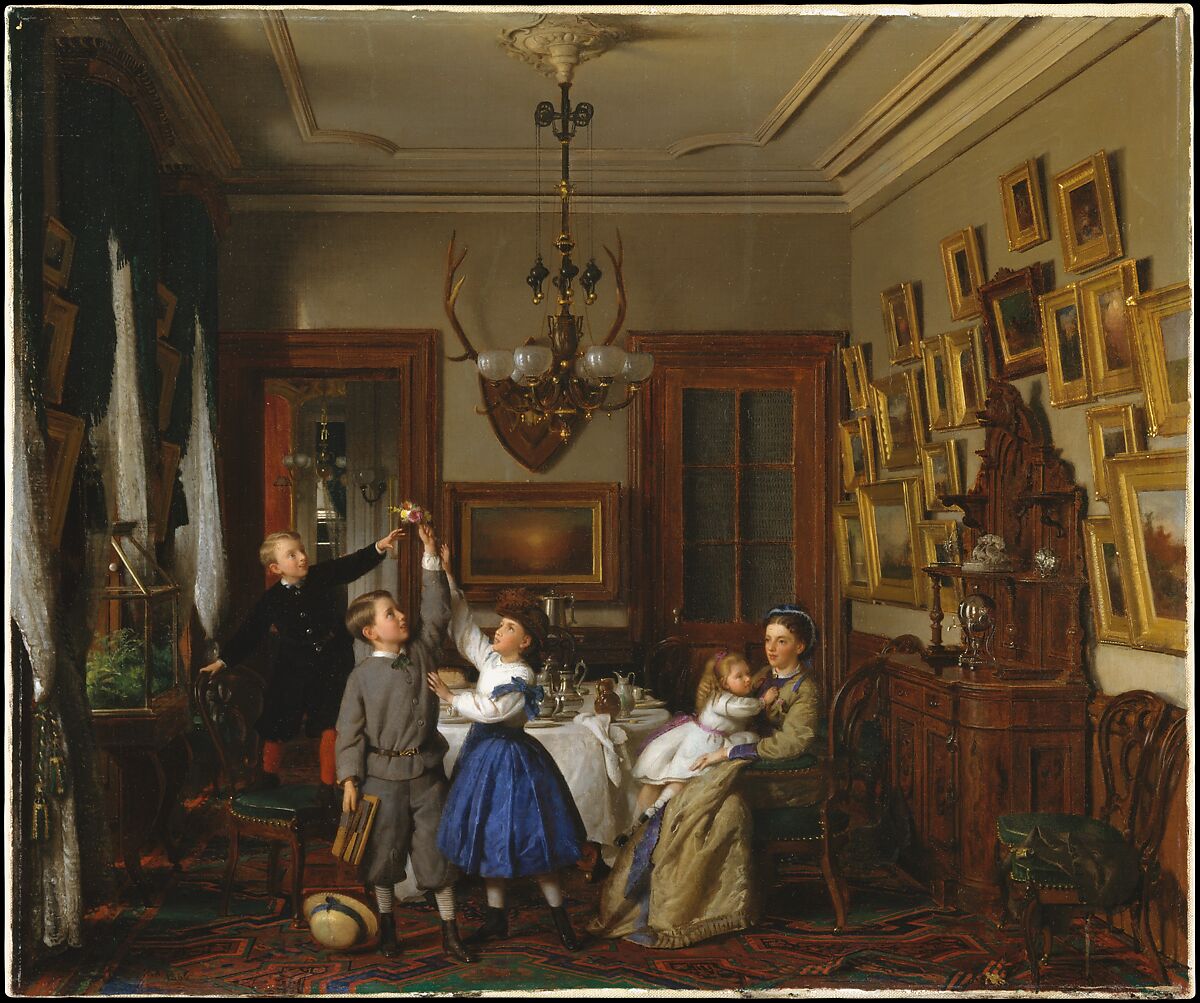 The Contest for the Bouquet: The Family of Robert Gordon in Their New York Dining-Room, Seymour Joseph Guy (American (born England), London 1824–1910 New York), Oil on canvas, American