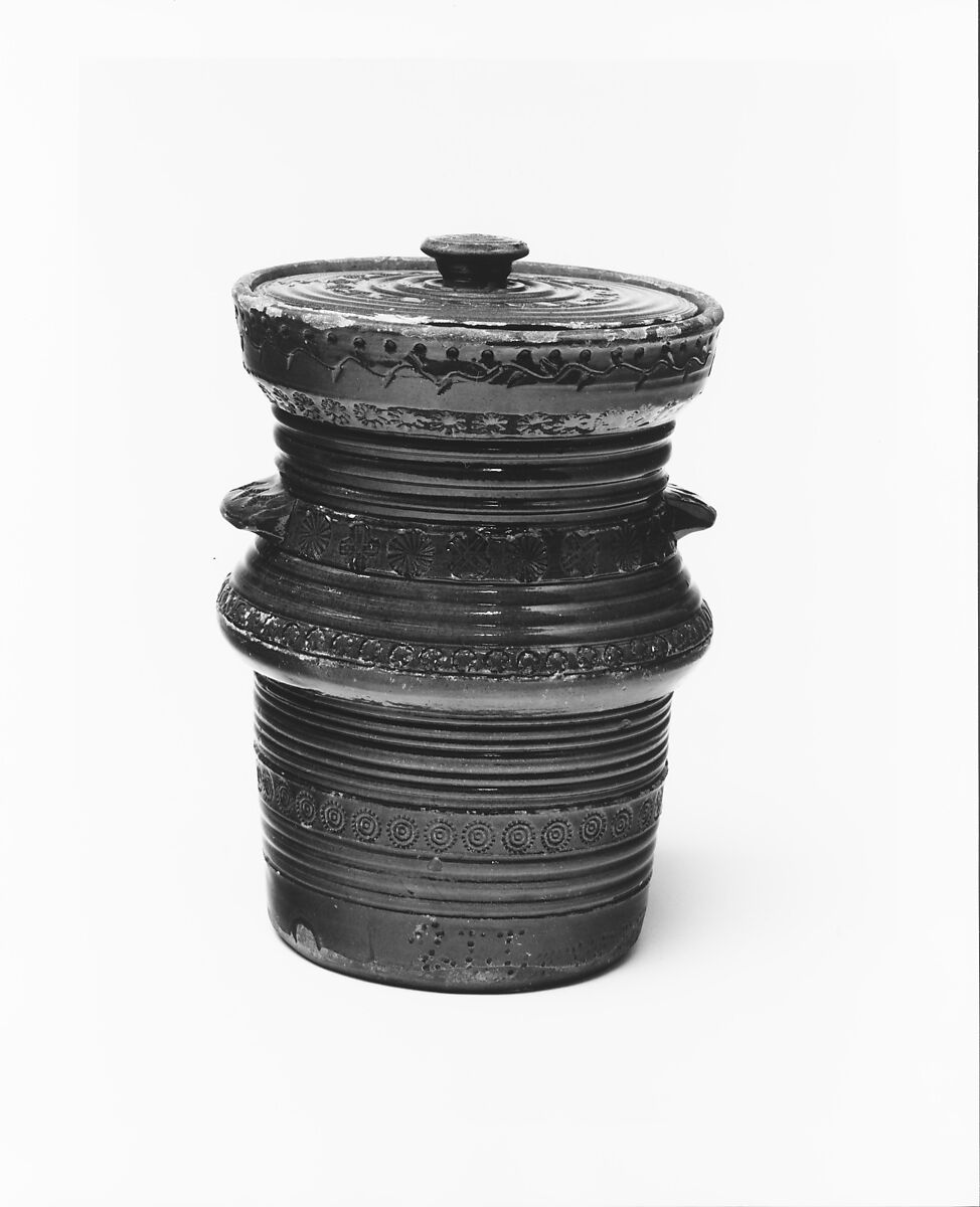 Jar, John M. Safford (1811–1880), Earthenware; Redware with stamped decoration, American
