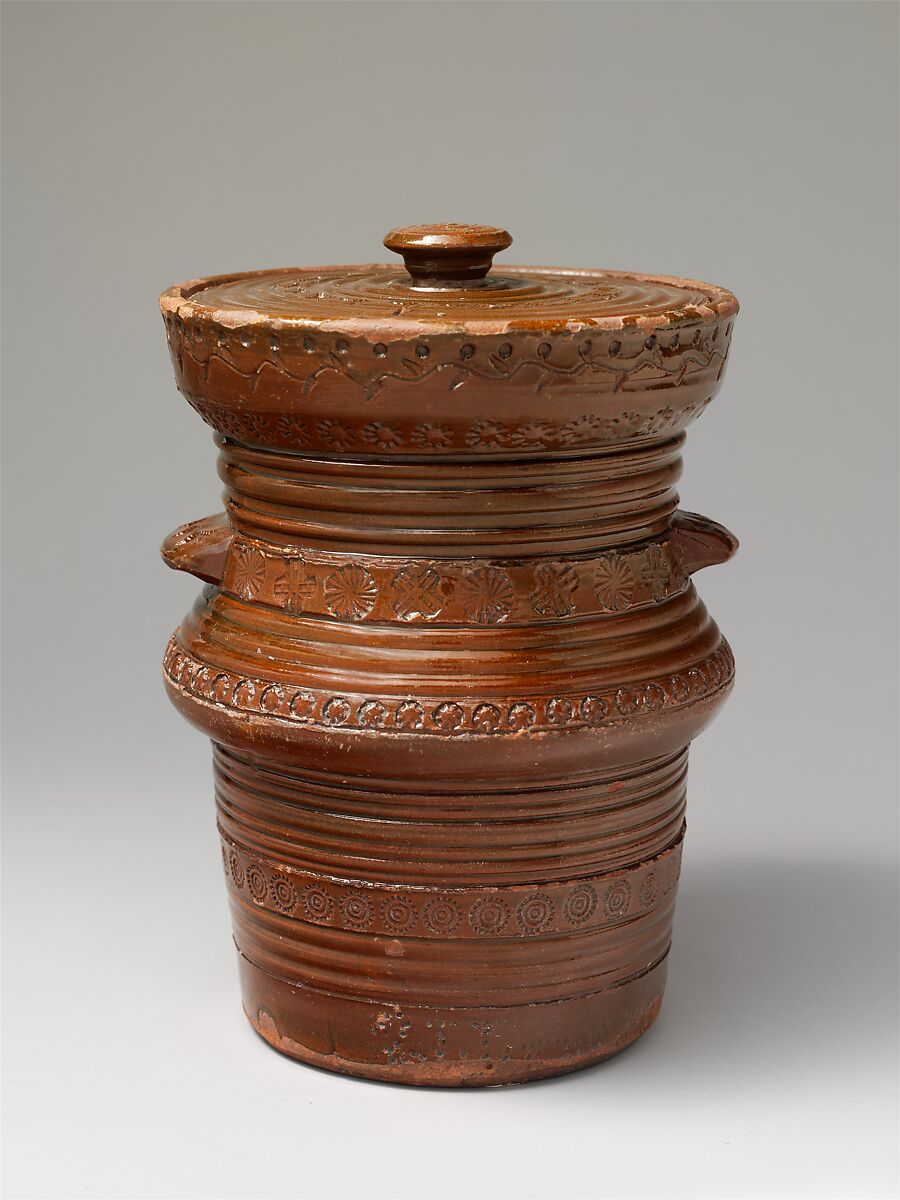 Jar, John M. Safford (1811–1880), Earthenware; Redware with stamped decoration, American 