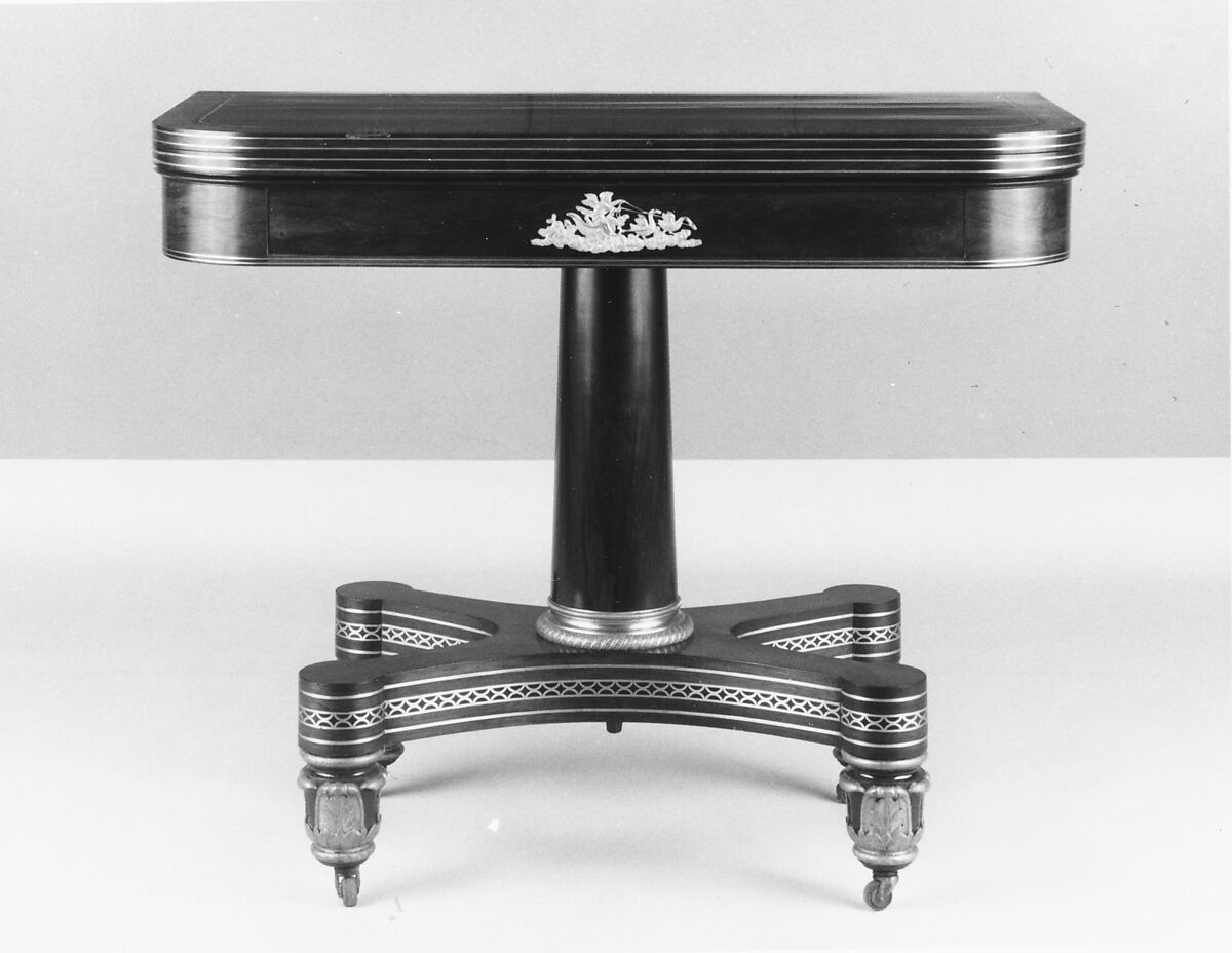 Card Table, Attributed to the Workshop of Duncan Phyfe (American (born Scotland), near Lock Fannich, Ross-Shire, Scotland 1768/1770–1854 New York), Rosewood, mahogany, tulip poplar, white pine, brass, American 
