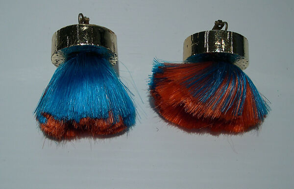 Earrings, Giorgio di Sant'Angelo (American, born Italy, 1933–1989), cork, synthetic fiber, metal, American
