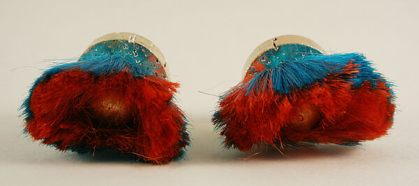 Earrings, Giorgio di Sant&#39;Angelo (American, born Italy, 1933–1989), cork, synthetic fiber, metal, American 