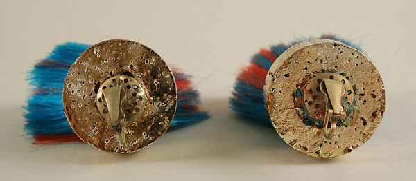 Earrings, Giorgio di Sant'Angelo (American, born Italy, 1933–1989), cork, synthetic fiber, metal, American
