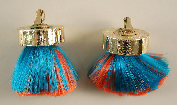 Earrings, Giorgio di Sant'Angelo (American, born Italy, 1933–1989), cork, synthetic fiber, metal, American