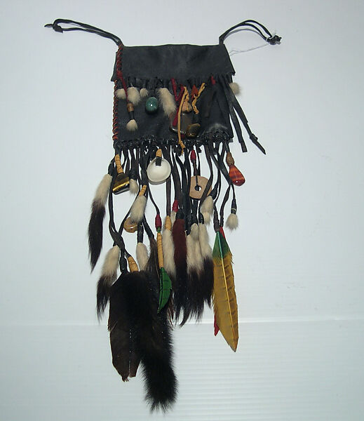 Pouch, Giorgio di Sant&#39;Angelo (American, born Italy, 1933–1989), leather, fur, feathers, synthetic, shell, American 