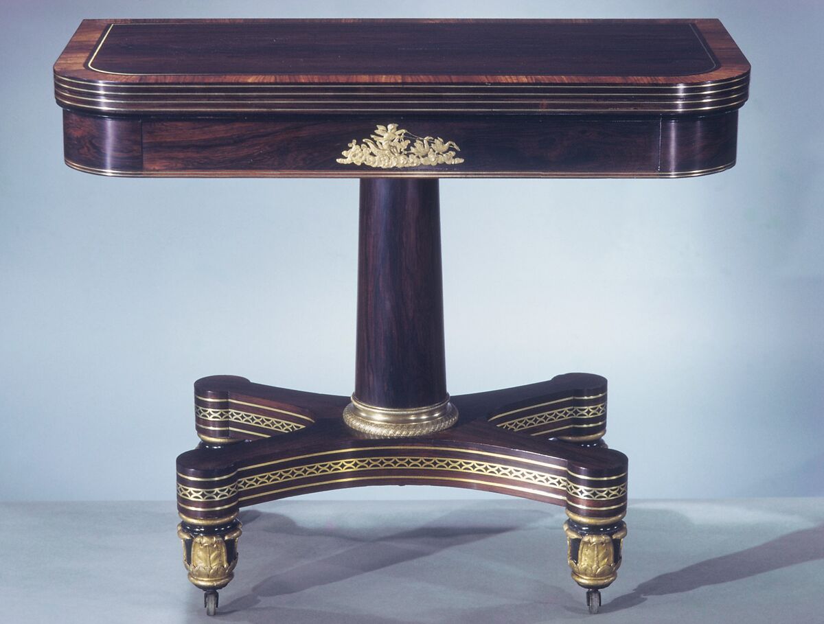 Card Table, Attributed to the Workshop of Duncan Phyfe (American (born Scotland), near Lock Fannich, Ross-Shire, Scotland 1768/1770–1854 New York), Rosewood, mahogany, gilt brass, American 