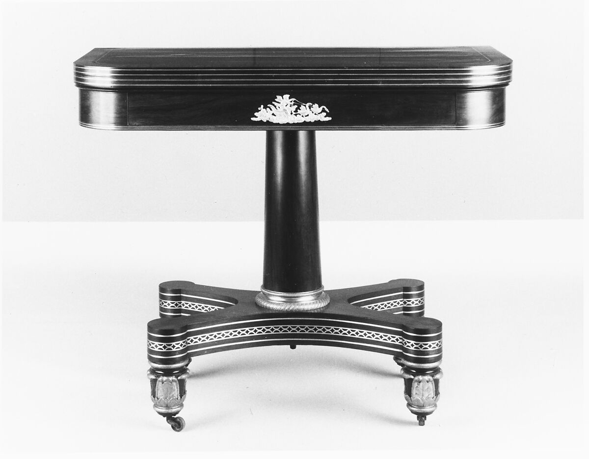 Card Table, Attributed to the Workshop of Duncan Phyfe (American (born Scotland), near Lock Fannich, Ross-Shire, Scotland 1768/1770–1854 New York), Rosewood, mahogany, gilt brass, American