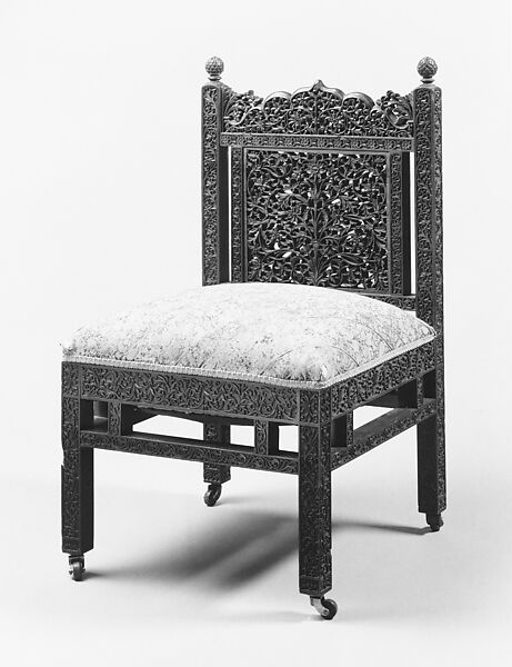 Chair, Designed by Lockwood de Forest (American, New York 1850–1932 Santa Barbara, California), Probably teak; silk embroidery on linen, American
