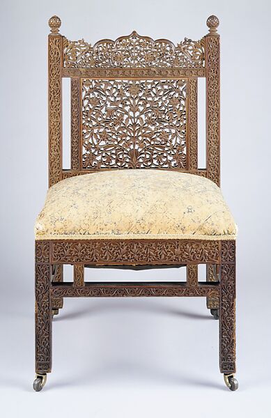Chair, Designed by Lockwood de Forest (American, New York 1850–1932 Santa Barbara, California), Probably teak; silk embroidery on linen, American