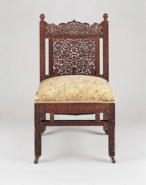Chair, Designed by Lockwood de Forest (American, New York 1850–1932 Santa Barbara, California), Probably teak; silk embroidery on linen, American 