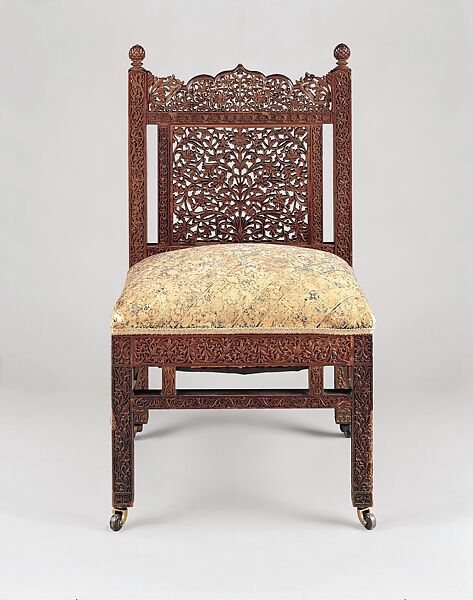 Chair, Lockwood de Forest  American, Probably teak; silk embroidery on linen, American